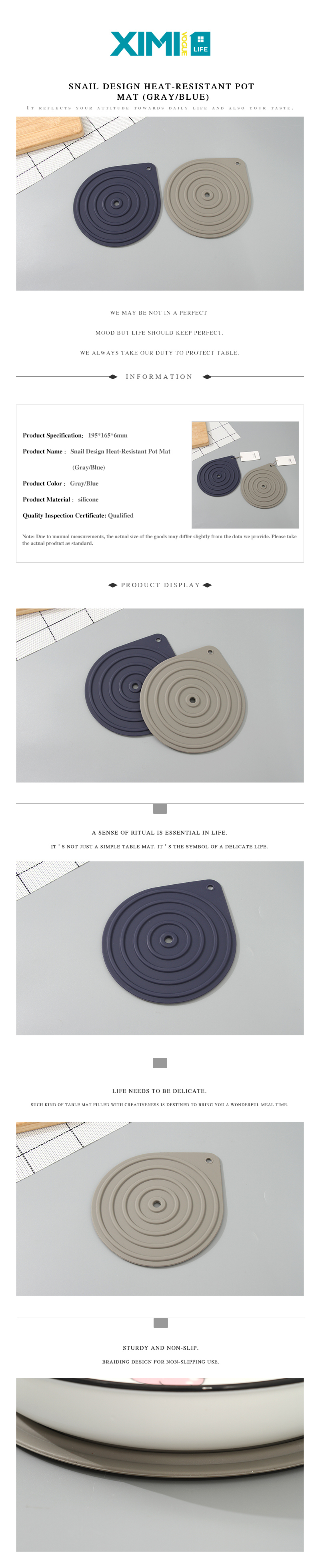 Snail Design Heat-Resistant Pot Mat (Gray/Blue) /></p>
<p>Quality Guaranteed</p>
					</div>
				</div>
			</div>
					<div class=